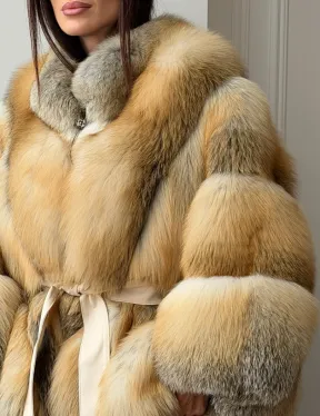 Шуба - пончо из лисы с поясом