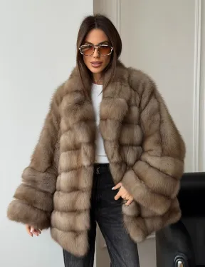 Шуба оверсайз из куницы