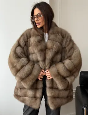 Шуба оверсайз из куницы