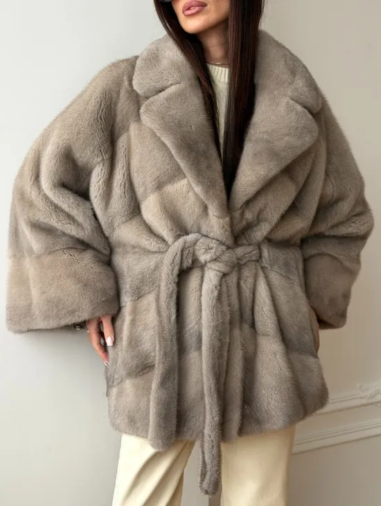 Норковый полушубок в натуральном цвете Silver