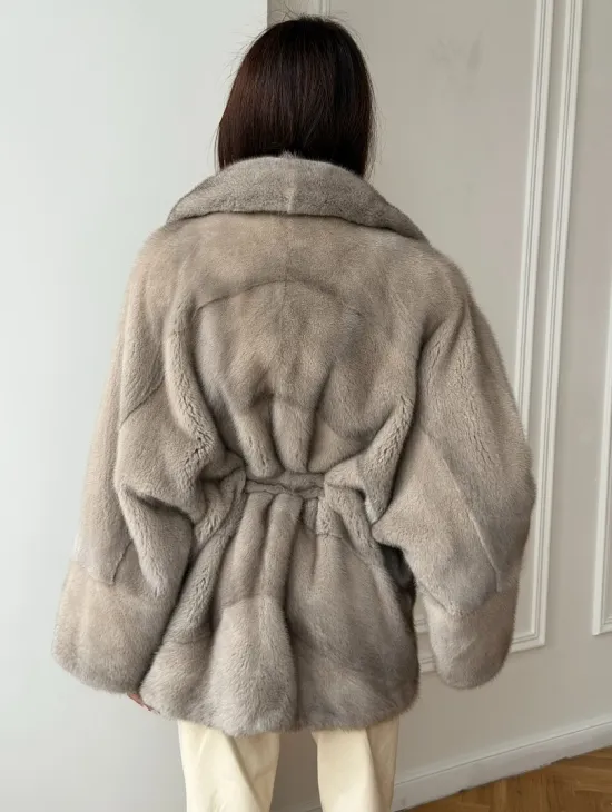 Норковый полушубок в натуральном цвете Silver