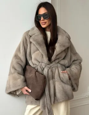 Норковый полушубок в натуральном цвете Silver