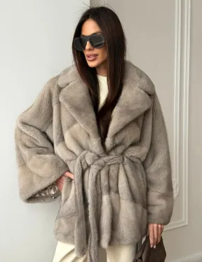 Норковый полушубок в натуральном цвете Silver