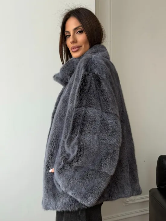 Короткая норковая шуба - стойка воротник