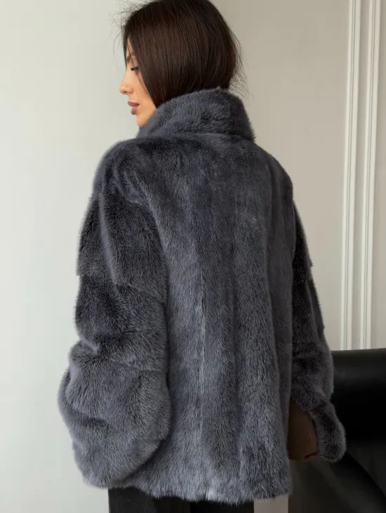 Короткая норковая шуба - стойка воротник