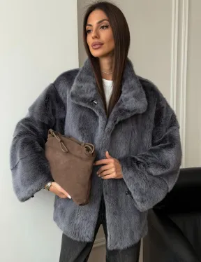 Короткая норковая шуба - стойка воротник