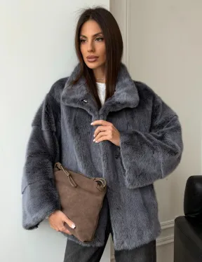 Короткая норковая шуба - стойка воротник