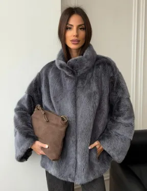 Короткая норковая шуба - стойка воротник