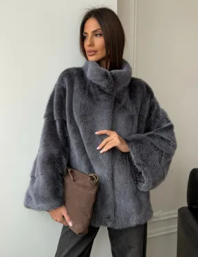 Короткая норковая шуба - стойка воротник
