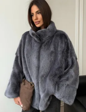 Короткая норковая шуба - стойка воротник