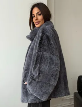 Короткая норковая шуба - стойка воротник