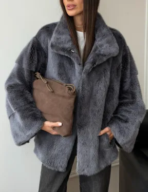 Короткая норковая шуба - стойка воротник
