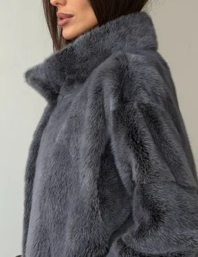 Короткая норковая шуба - стойка воротник