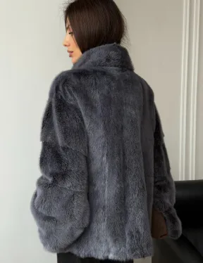 Короткая норковая шуба - стойка воротник