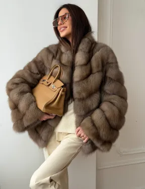 Шуба из меха куницы - рукава косичкой