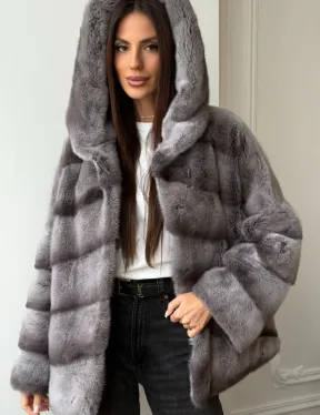 Норковый полушубок с капюшоном - цвет Platinum