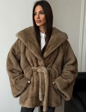 Норковая шуба пастель с капюшоном