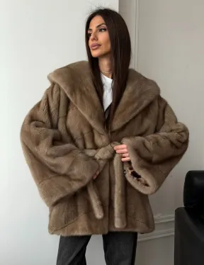 Норковая шуба пастель с капюшоном