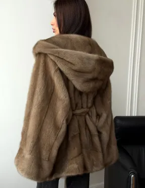 Норковая шуба пастель с капюшоном