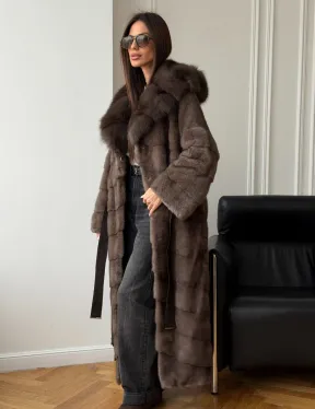 Шуба-кимоно с капюшоном куница