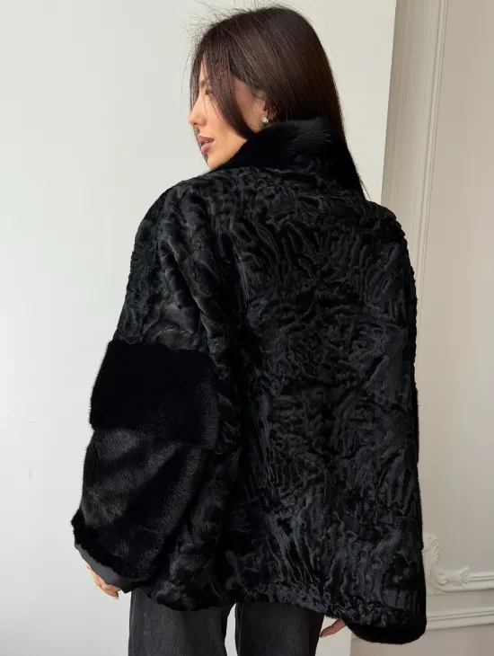 Полушубок из каракуля с норкой