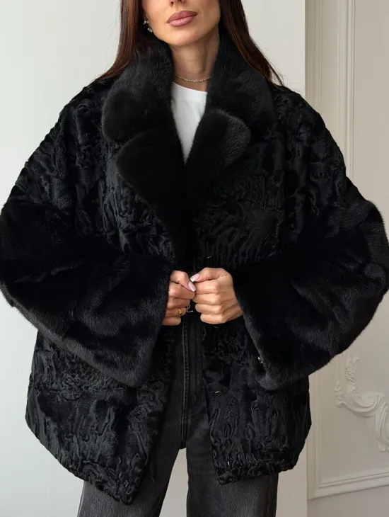 Полушубок из каракуля с норкой