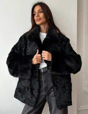 Полушубок из каракуля с норкой