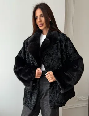 Полушубок из каракуля с норкой