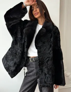 Полушубок из каракуля с норкой