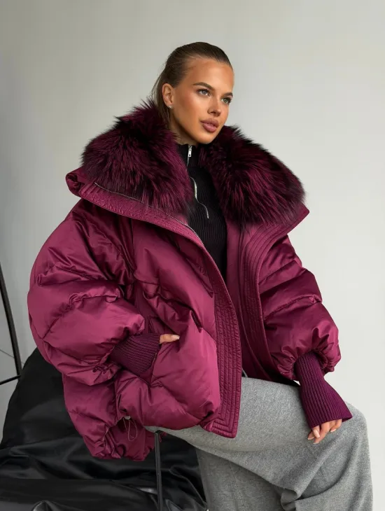 Пуховик с мехом чернобурки
