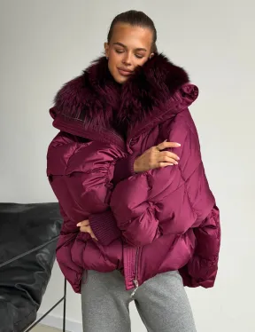 Пуховик с мехом чернобурки