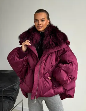 Пуховик с мехом чернобурки