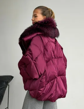 Пуховик с мехом чернобурки