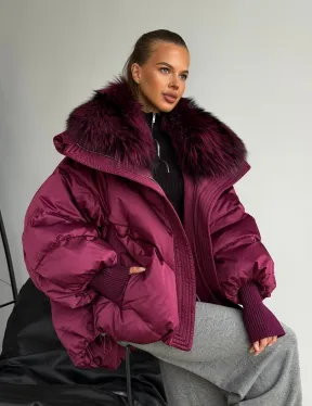 Пуховик с мехом чернобурки