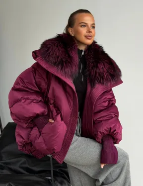 Пуховик с мехом чернобурки