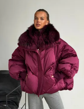 Пуховик с мехом чернобурки