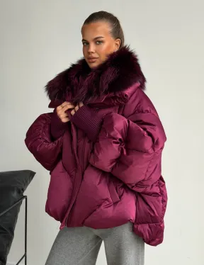 Пуховик с мехом чернобурки