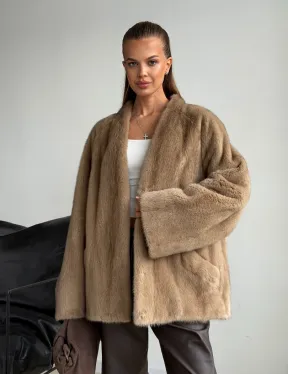 Норковый полушубок V-образный воротник