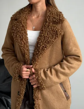 Коричневая двухсторонняя дубленка из экомеха