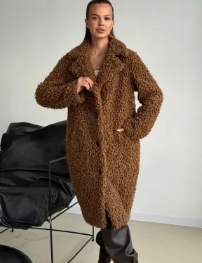 Коричневая двухсторонняя дубленка из экомеха