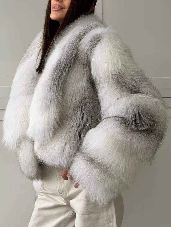 Шуба кроп-топ из лисы finnish cross fox