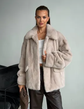 Короткая норковая шуба в цвете нюд