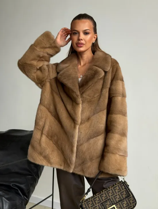 Норковый полушубок - английский воротник