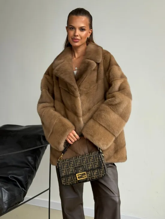 Норковый полушубок - английский воротник