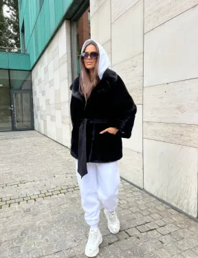 Черная короткая шуба из плюшевой норки Velvet с английским воротником