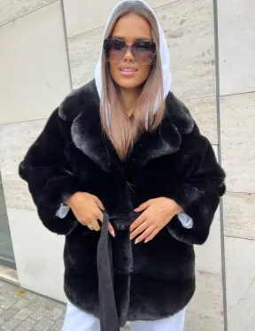 Черная короткая шуба из плюшевой норки Velvet с английским воротником