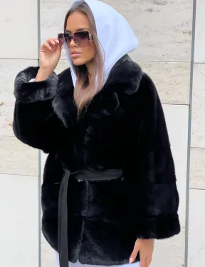 Черная короткая шуба из плюшевой норки Velvet с английским воротником