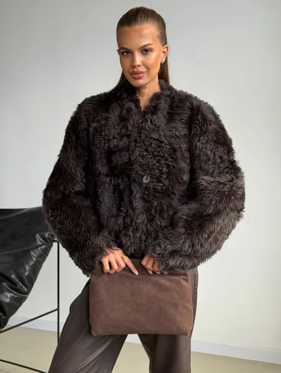 Дубленка кроп-топ из овчины калган