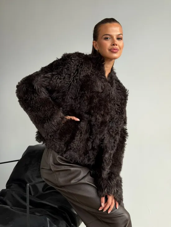 Дубленка кроп-топ из овчины калган