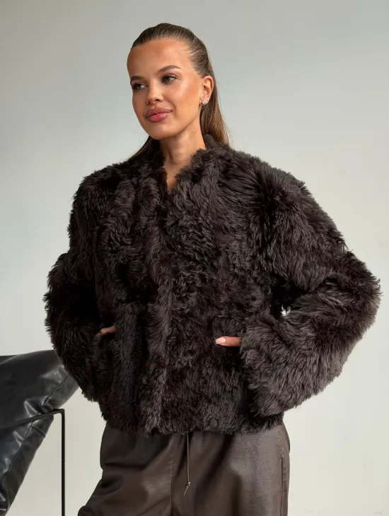 Дубленка кроп-топ из овчины калган